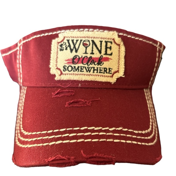 KBETHOS NWT It’s Wine O’Clock Somewhere Distressed SunVisor Hat - Burgandy Color - Picture 3 of 7